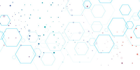 Fototapeta premium multicolor dots with hexagon seamless pattern. Abstract vector illustration Science technology and medical concept design. Abstract geometric overlapping hexagon pattern futuristic background design.