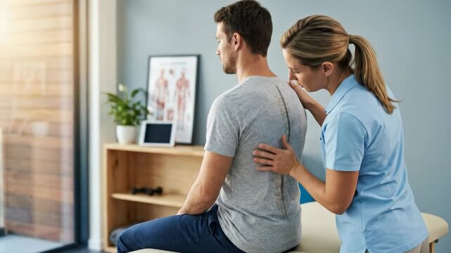Vertebral column evaluation: scoliosis diagnose, back problem, posture align, physical rehabilitate, human body, medical expert, patient support, wellness journey.