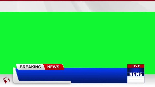 Breaking News Green Screen Background with Lower Third Graphics and News Ticker
