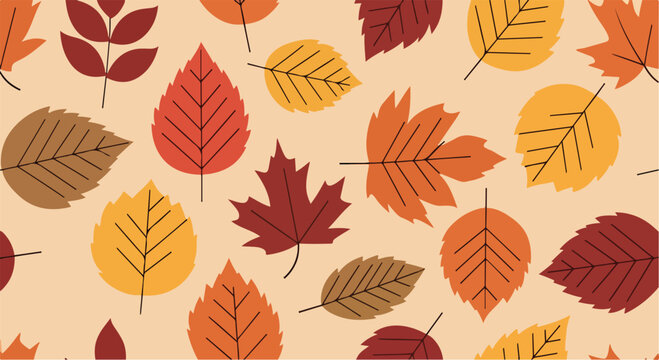 A vibrant autumn leaf pattern on a peach background