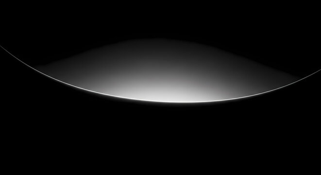 A black and white abstract background of a circular moon orb and shadow planet in space with a round eclipse loop and room for text