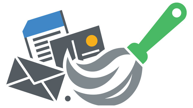 Digital cleaning concept icon with mop and various document files.