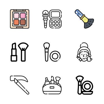 Beauty and Makeup Tools Icon Set with Cosmetics, Brushes, Skincare and Glam Accessories.eps