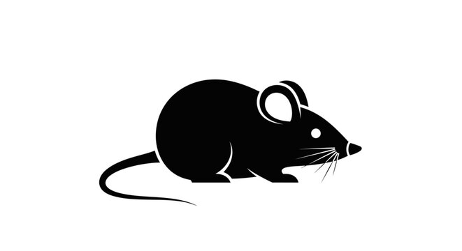 Black Mouse Silhouette Vector Icon Isolated on White Background