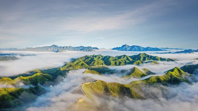 A captivating timelapse of clouds flowing over the Jinshanling section of the Great Wall, capturing the ever-changing landscape in motion.
