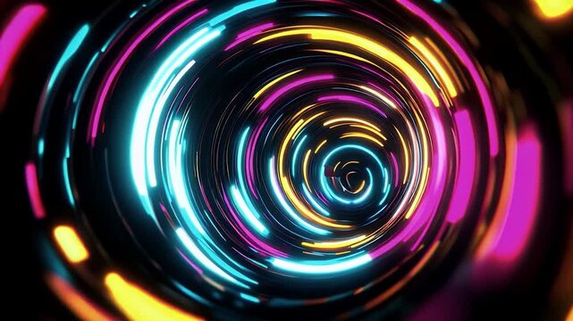 Vibrant neon spiral light abstract background.