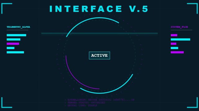 Futuristic Interface V.5 with Active Status and Data Visualizations.
