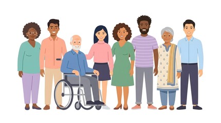 Obraz premium A diverse group of individuals standing together in unity and support. The image features people of different ages, backgrounds, and abilities, celebrating inclusivity. 