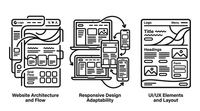 Website Architecture, Responsive Design, and UIUX Elements Illustrated.