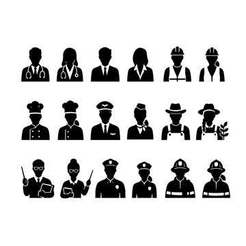 Business people avatar icon set with simple black silhouette profiles for web and design use