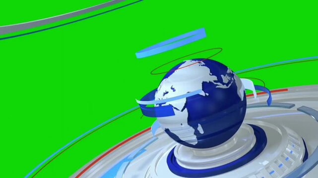 4k Breaking news globe animation with broadcast graphics global headline intro loop for television media channels