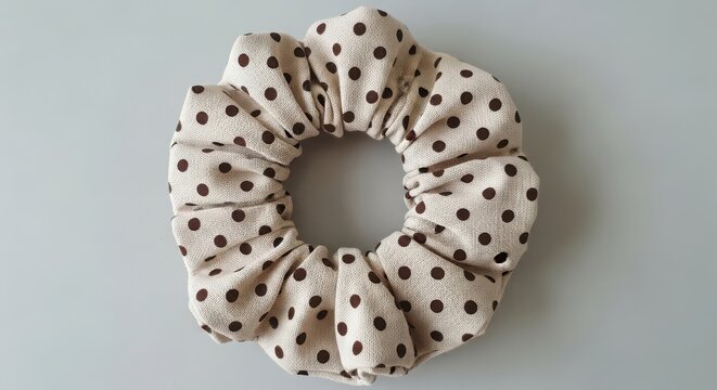 Beige polka dot knitted headband accessory flat lay minimalist fashion close up