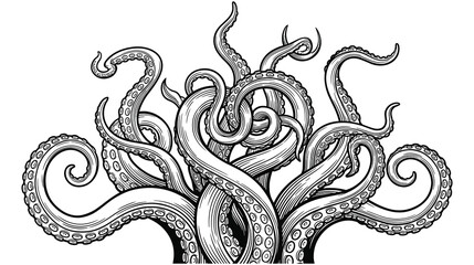 Detailed illustration of octopus tentacles intertwined in a dynamic pose. © NAZMA