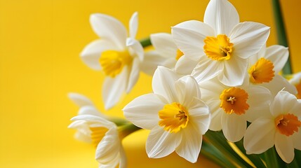 Fototapeta premium White and yellow daffodils against a vibrant yellow background