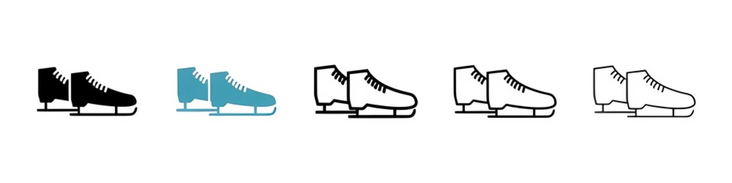 Ice skating vector illustration set. Winter skater shoes symbol in black color. Thin line customizable illustration. Contour symbol. Vector isolated outline drawing. Editable stroke