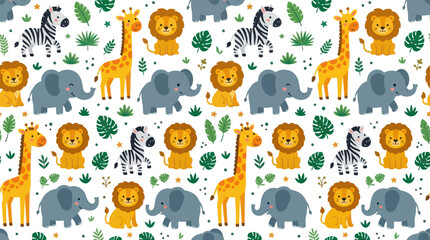 Obraz premium Cute Cartoon Safari Animals Pattern - Vector Art