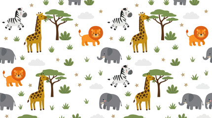 Obraz premium Cute African Animals Safari Pattern Flat Design