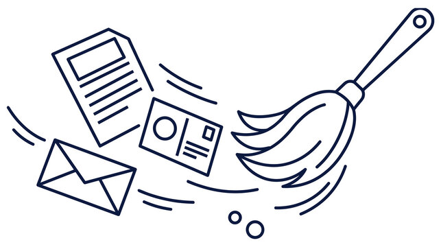 Outline drawing duster cleaning documents and mail for digital clean up.