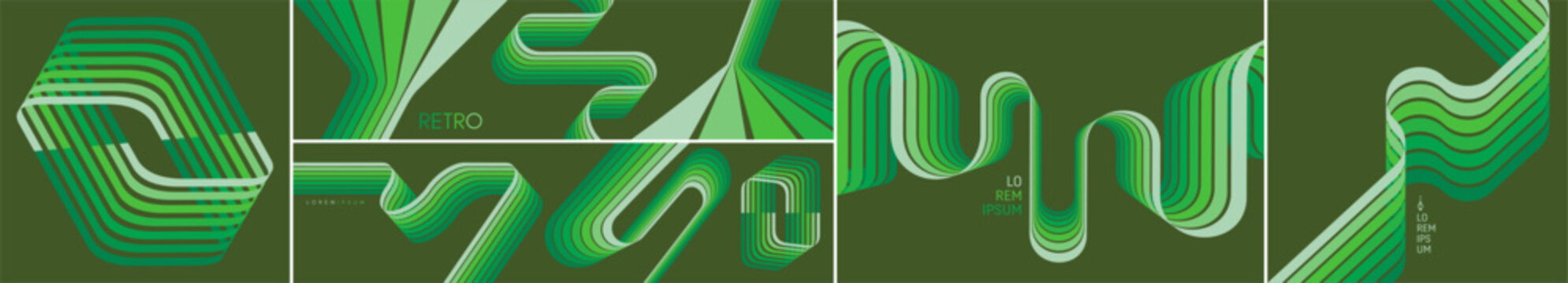 A retro style background. Wavy lines in perspective. Curved ribbons. Folding effect. Rectangular figure. Vector for brochure, poster, cover, card, presentation, flyer or banner.