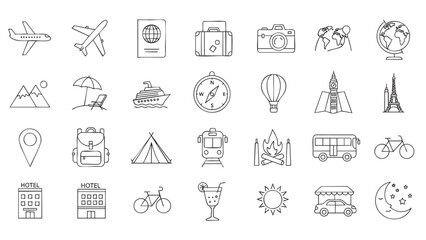Fototapeta premium Travel and transportation outline icons