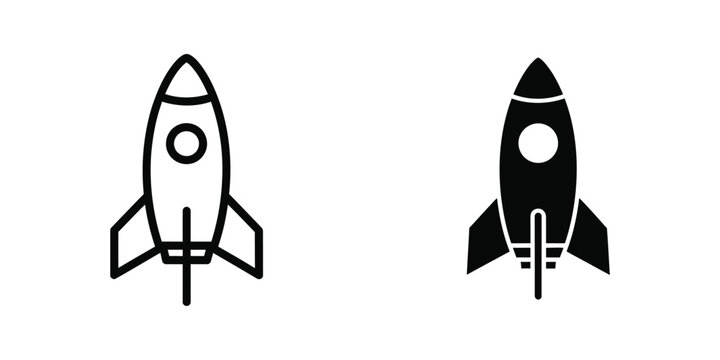 Simple black and white rocket ship vector icons