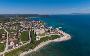 Fototapeta premium Aerial View of Seddulbahir Castle at Dardanelles Entrance in Canakkale Gallipoli Coast Turkey Ottoman Fortress
