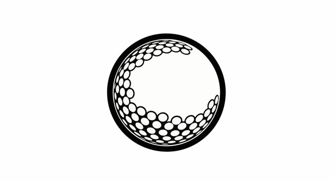 Circular graphic design featuring a textured golf ball with dimples
