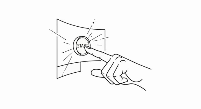 Finger pressing a glowing start button on a screen, initiating a process