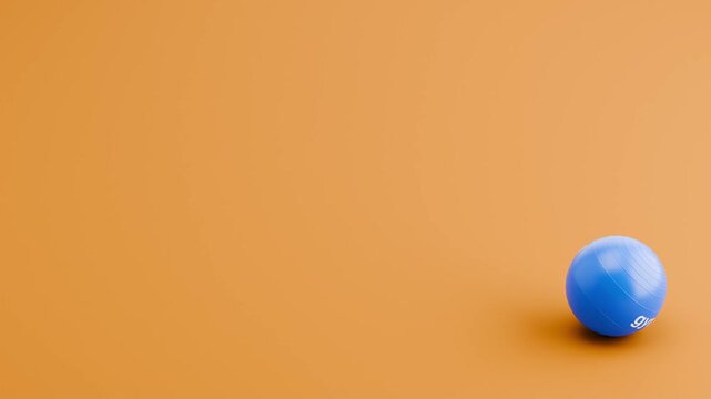 Fitness Ball Rolling Left to Right and Right to Left, on Orange Background with Copy Space, 3D Animation