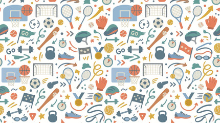 Fototapeta na wymiar Sports Pattern: Flat Vector Design of Athletic Equipment and Activities