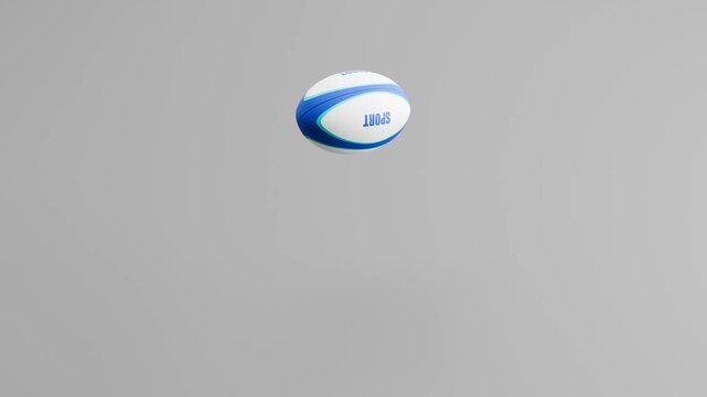 Rugby Ball Bouncing on Gray Background, Seamless Loop 3D Animation