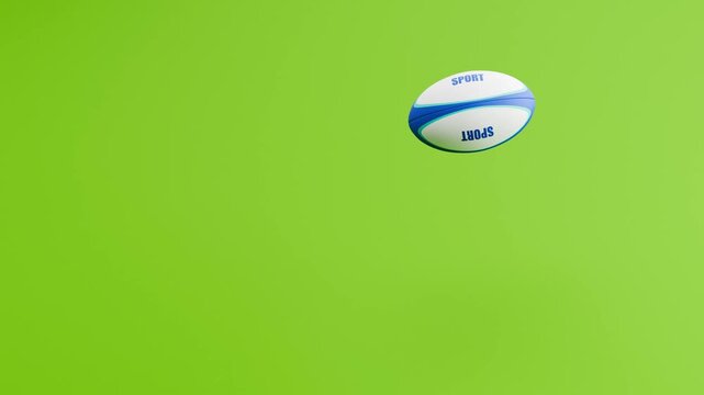 Rugby Ball Bouncing on Green Background with Copy Space, Seamless Loop 3D Animation