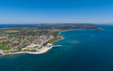 Fototapeta premium Aerial View of Seddulbahir Castle at Dardanelles Entrance in Canakkale Gallipoli Coast Turkey Ottoman Fortress