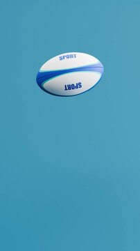Rugby Ball Bouncing on Blue Background with Copy Space, Vertical Portrait Format, Seamless Loop 3D Animation