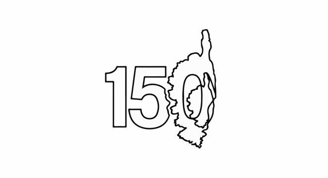 Stylized outlines of the number 150 and an island shape