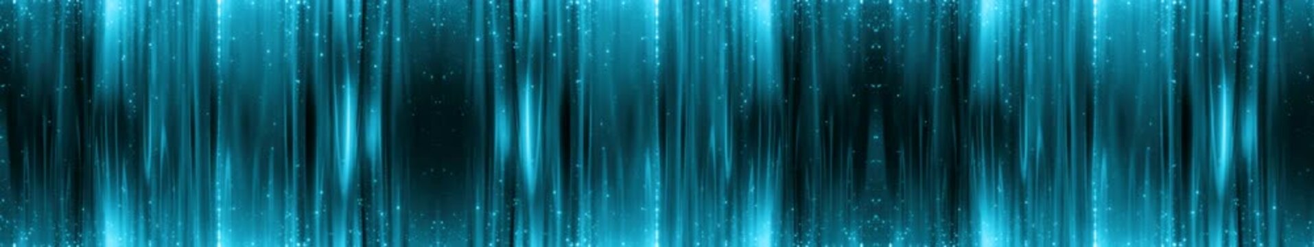 Teal Glossy Light Streaks with Falling Particles Abstract Futuristic Background Seamless Widescreen Loop Panorama