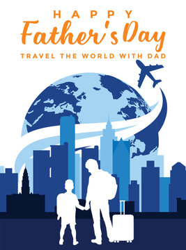 World Travel with Dad Vector Illustration Father&rsquo;s Day Global Airplane Journey Illustration Template