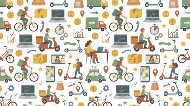 Delivery Services Seamless Pattern. Flat Vector Illustration for Online Ordering  Logistics