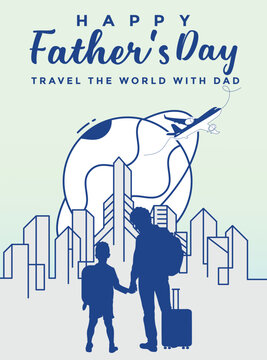 World Travel with Dad Vector Illustration Father&rsquo;s Day Global Airplane Journey Illustration Template