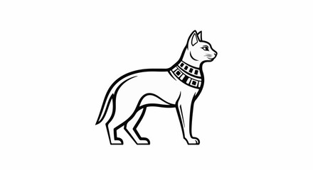 Fototapeta premium Stylized black outline of an ancient Egyptian cat with a decorative collar