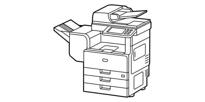 Line art illustration of a modern office multifunction printer with scanner and copier functions, simple drawing Vector, illustration