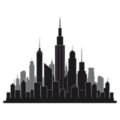 Obraz premium layered city skyline silhouette with multiple depth levels and overlapping modern skyscrapers isolated on white