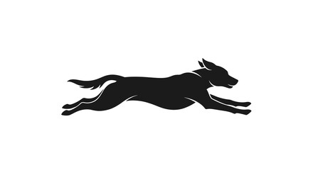 Fototapeta premium Black silhouette of a dog running at full speed, isolated on a white background.