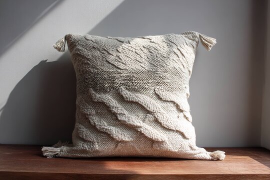 cool-toned handwoven cushion cover with soft wave patterns