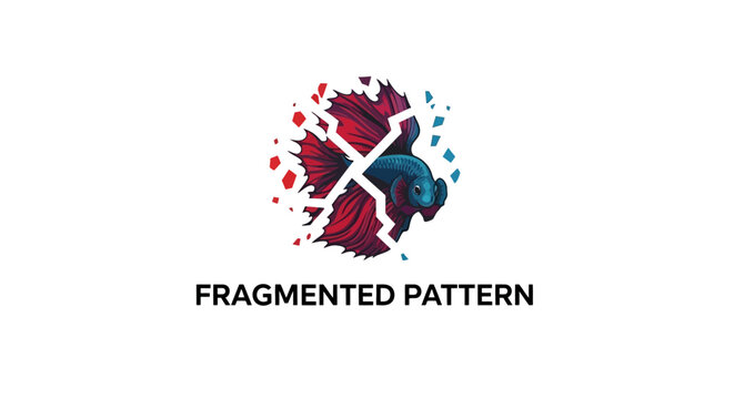 Fragmented Siamese Fighting Fish Logo Concept, Abstract Pixel Art Design