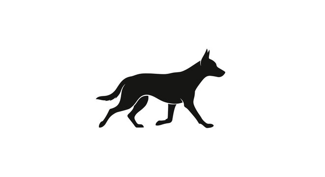 Silhouette of a dog walking, isolated on a white background