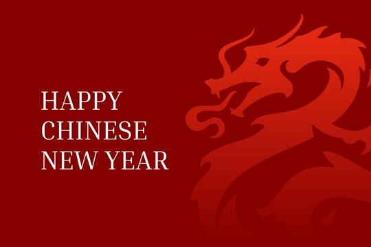 chinese new year dragon illustration with festive greeting on red background