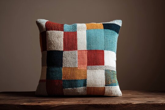 geometric patchwork handwoven cushion cover
