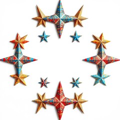 Obraz premium Distressed stars form a diamond pattern on white background, shape, black