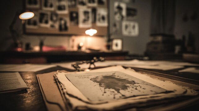 Mysterious Desk Scene with Old Documents